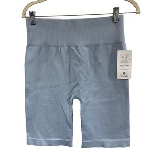 Avocado Seamless High Rise Ribbed Bike Shorts Blue Stretch Nylon Spandex Sz M/L